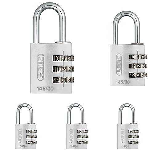 ABUS Zahlenschloss 145/30 Silber - Kofferschloss, Spindschloss u. v. m. - Aluminium-Vorhängeschloss - individuell einstellbarer Zahlencode - ABUS-Sicherheitslevel 3 (Packung mit 5) von ABUS