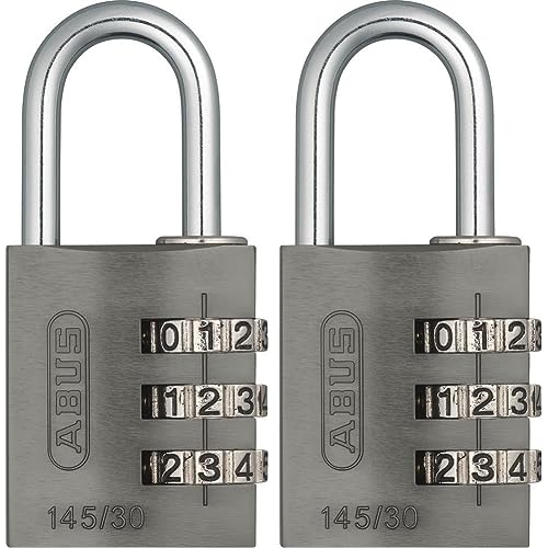 ABUS Zahlenschloss 145/30 Titanium - Kofferschloss, Spindschloss u. v. m. - Aluminium-Vorhängeschloss - individuell einstellbarer Zahlencode - ABUS-Sicherheitslevel 3 (Packung mit 2) von ABUS