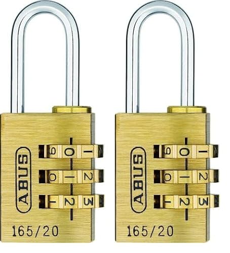 ABUS Zahlenschloss 165/20 - Vorhängeschloss aus Messing - mit individuell einstellbarem Zahlencode - Kofferschloss/Spindschloss - ABUS-Sicherheitslevel 3 (Packung mit 2) von ABUS