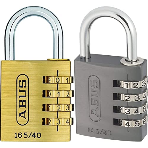 ABUS Zahlenschloss 165/40 - Vorhängeschloss aus Messing - mit individuell einstellbarem Zahlencode - Kofferschloss/Spindschloss - ABUS-Sicherheitslevel 4 & Zahlenschloss 145/40 Titanium von ABUS