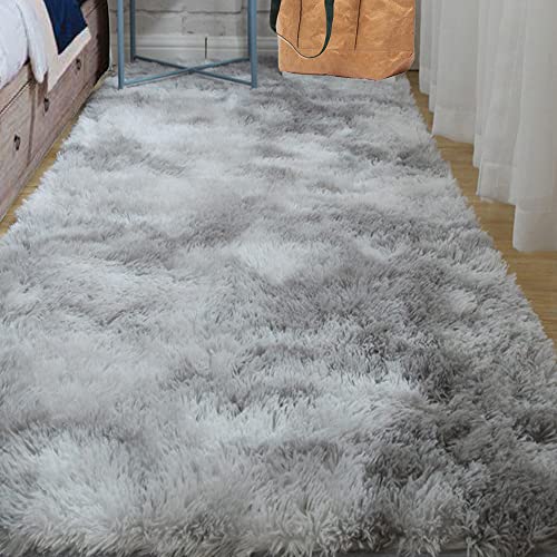 ABWXN Hochflor Teppich Flauschig 60x120 cm Flauschiger Teppich, Modern Langflor Shaggy Teppich für Wohnzimmer,Schlafzimmer - Hellgrau von ABWXN