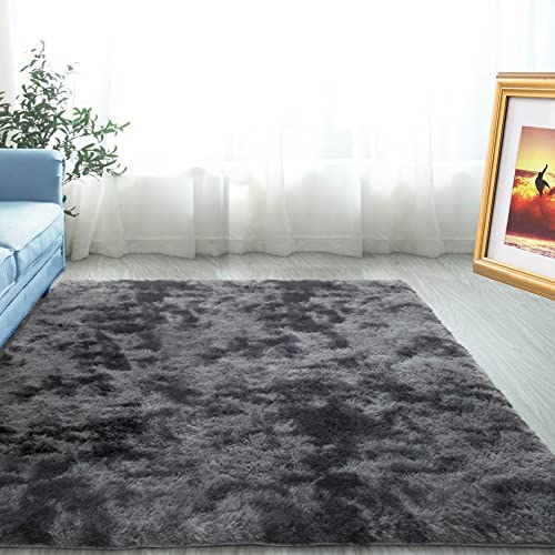 ABWXN Hochflor Teppich Flauschig 90x150 cm Shaggy Teppich für Wohnzimmer, Modern Langflor Flauschiger Teppich für Schlafzimmer- Dunkelgrau von ABWXN