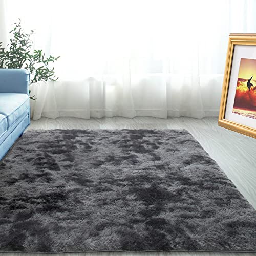 ABWXN Hochflor Teppich Flauschig 120x160 cm Flauschiger Teppich Modern Langflor Shaggy Teppich für Wohnzimmer, Schlafzimmer - Dunkelgrau von ABWXN