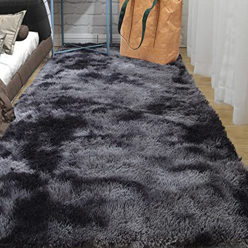 ABWXN Hochflor Teppich Flauschig 60x120 cm Teppich für Wohnzimmer, Modern Langflor Shaggy Teppich für Schlafzimmer- Dunkelgrau von ABWXN