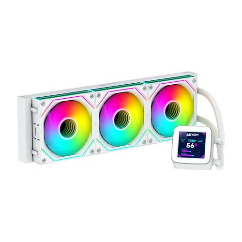 ABYSM Gaming OCEANIC 360 White ARGB, Flüssigkühlung, mit 7,1 cm (2,8 Zoll) LCD-Display, zur Überwachung von CPU-Temperatur, Lüftergeschwindigkeit und anderen Parametern von Abysm Gaming