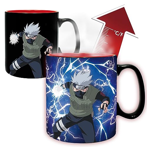 ABYSTYLE Naruto Shippuden Sharingan Keramiktasse mit Farbwechsel, 473 ml und Untersetzer-Set, Anime-Manga-Trinkgeschirr, für Zuhause und Küche, Geschenk, 2 Stück von ABYSTYLE