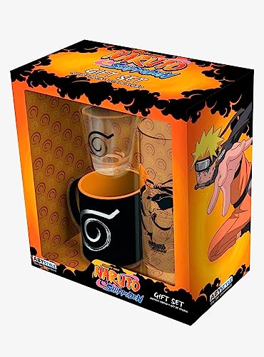 ABYstyle Naruto Shippuden Geschenkset beinhaltet 1 Trinkglas, 1 Schnapsglas und 1 Keramik-Kaffeetasse, 300 ml, Trinkgeschirr, Zuhause, Küche, Merch Geschenk von ABYSTYLE