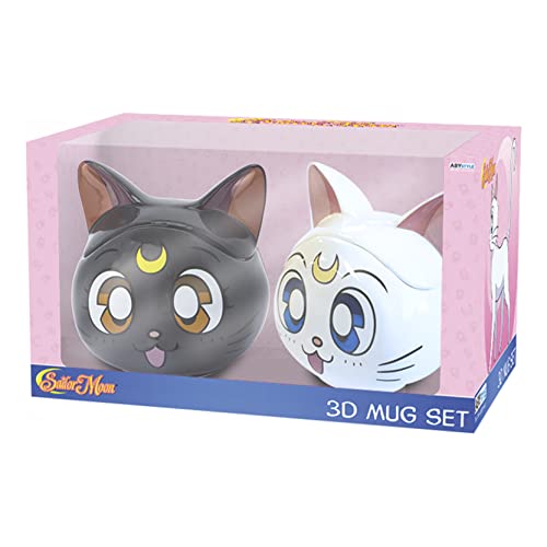 Sailor Moon 3D Tassen Set Luna & Artemis - schwarz/weiß, bedruckt, aus 100 % Keramik, Fassungsvermögen ca. 350 ml. von ABYSTYLE