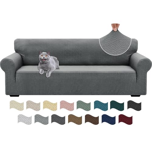 1-Sitzer-Sofabezug mit Armlehnen, Stretch-Sesselbezug, kratzfester Sofabezug for Katzen und Hunde, rutschfeste und fleckenabweisende Sofabezüge, universeller moderner Sofabezug(Grigio Chiaro,233-293 C von ABZDUNG