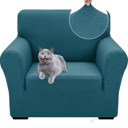 1-Sitzer-Sofabezug mit Armlehnen, Stretch-Sesselbezug, kratzfester Sofabezug for Katzen und Hunde, rutschfeste und fleckenabweisende Sofabezüge, universeller moderner Sofabezug(Turchese,81-120 cm) von ABZDUNG