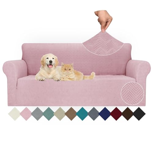 1-Sitzer-Sofabezug mit Armlehnen, Stretch-Sesselbezug, kratzfester Sofabezug for Katzen und Hunde, rutschfester und schmutzabweisender Sofabezug, universeller moderner Sofabezug(Grigio Rosa,3 Posti) von ABZDUNG