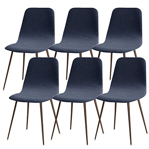 4-teilige Stretch-Stuhlhussen mit Rückenlehne, universelle waschbare Jacquard-Stuhlhussen for Esszimmer mit runder Rückenlehne, Stuhlhussen for Wohnzimmer und Küche for zu Hause(Blu Navy,6pcs) von ABZDUNG