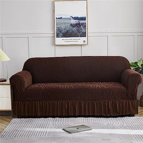 1/2/3/4-Sitzer-Sofabezug, Stretch-Sofabezug mit Rock, waschbarer Rutschfester Spandex-Sofabezug for Kinder, Katzen und Hunde(Marrone,2 posti) von ABZDUNG