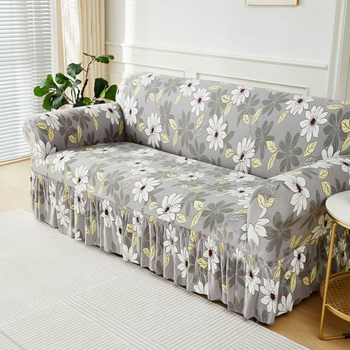 ABZDUNG 1-4-Sitzer-Sofabezug mit Saum, Stretch-Sofabezug mit Retro-Blumenmuster, Sofabezug mit Armlehnen, weicher Stoff, universeller Rutschfester Sofabezug(A,4 posti) von ABZDUNG