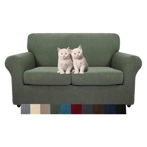 ABZDUNG 1-Sitzer-Stretch-Sofabezug mit 1 Kissenbezug, Rutschfester Einzelsitzer-Sofa-Schonbezug mit separatem Kissenbezug for Haustiere, Hunde(Army Green,2 Place) von ABZDUNG
