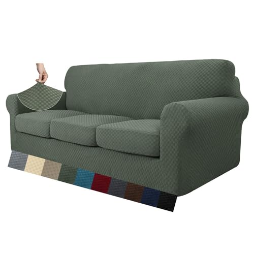 ABZDUNG 1-Sitzer-Stretch-Sofabezug mit 1 Kissenbezug, Rutschfester Einzelsitzer-Sofa-Schonbezug mit separatem Kissenbezug for Haustiere, Hunde(Army Green,4 Place) von ABZDUNG