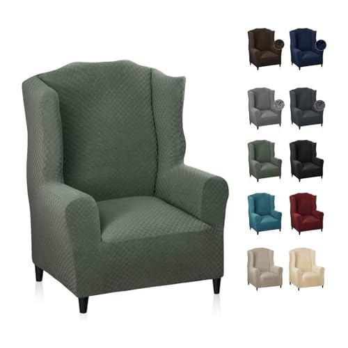 ABZDUNG 1-Sitzer-Stretch-Sofabezug mit 1 Kissenbezug, Rutschfester Einzelsitzer-Sofa-Schonbezug mit separatem Kissenbezug for Haustiere, Hunde(Army Green,Wing Chair) von ABZDUNG