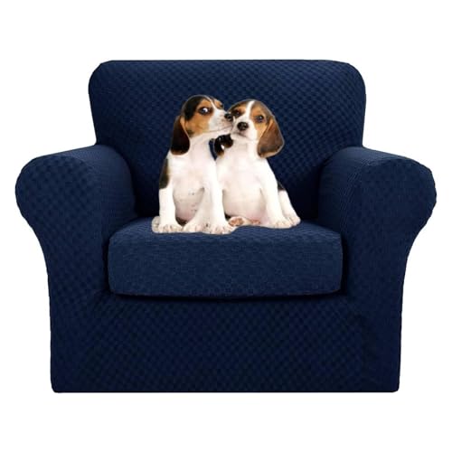 ABZDUNG 1-Sitzer-Stretch-Sofabezug mit 1 Kissenbezug, Rutschfester Einzelsitzer-Sofa-Schonbezug mit separatem Kissenbezug for Haustiere, Hunde(Blu Navy,Futon) von ABZDUNG