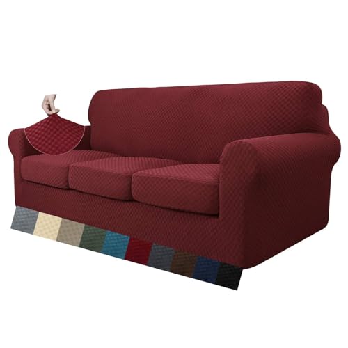 ABZDUNG 1-Sitzer-Stretch-Sofabezug mit 1 Kissenbezug, Rutschfester Einzelsitzer-Sofa-Schonbezug mit separatem Kissenbezug for Haustiere, Hunde(Rosso,3 Place) von ABZDUNG