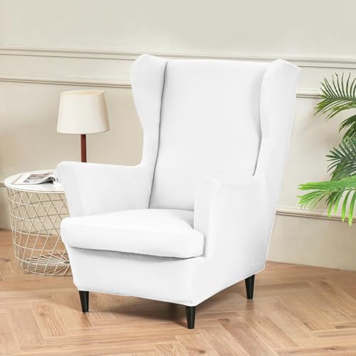 ABZDUNG 2 Stück Stretch-Sesselbezug for Ohrensessel, einfarbiger waschbarer Sesselbezug, Wohnzimmer-Sesselbezug, universeller Sesselbezug(Bianco) von ABZDUNG