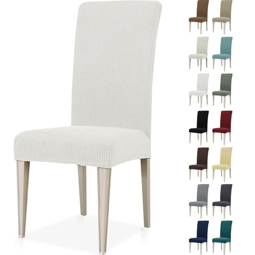 ABZDUNG 2 Stück Stuhlhussen mit Rückenlehne, Stretch-Stuhlhussen for Wohnzimmer und Küche, universelle Stretch-Stuhlhussen, Moderne, katzenkratzfeste Stuhlhussen(Bianco,4 Pezzi) von ABZDUNG