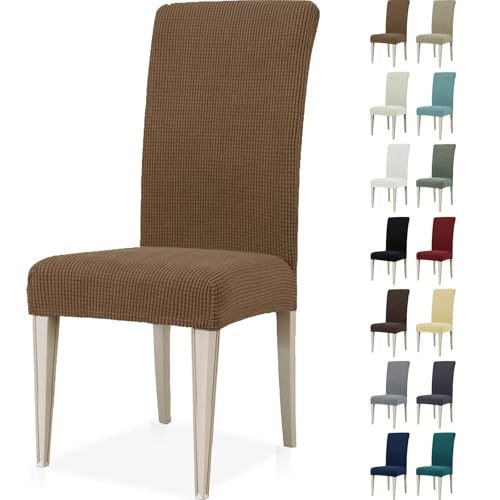 ABZDUNG 2 Stück Stuhlhussen mit Rückenlehne, Stretch-Stuhlhussen for Wohnzimmer und Küche, universelle Stretch-Stuhlhussen, Moderne, katzenkratzfeste Stuhlhussen(Marrone,4 Pezzi) von ABZDUNG