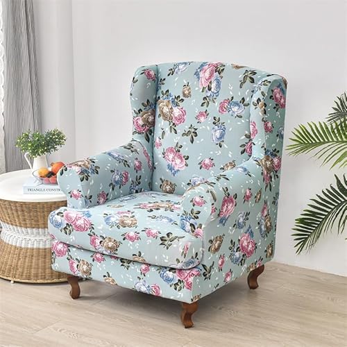 ABZDUNG 2-teilige Stretch-Bezüge for Ohrensessel, Schonbezug for Ohrensessel, schöner, eleganter Blumendruck, Sesselbezüge aus Spandex, Möbelschutz for Wohnzimmer, Schlafzimmer, Hotel(D) von ABZDUNG