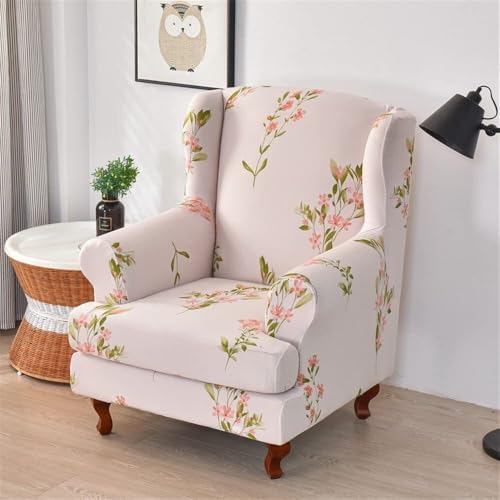 ABZDUNG 2-teilige Stretch-Bezüge for Ohrensessel, Schonbezug for Ohrensessel, schöner, eleganter Blumendruck, Sesselbezüge aus Spandex, Möbelschutz for Wohnzimmer, Schlafzimmer, Hotel(F) von ABZDUNG