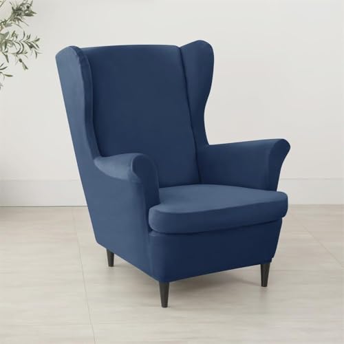 ABZDUNG 2-teiliger Bezug for Ohrensessel und Ottomane aus Samt, Bezug for 1-Sitzer-Sofa mit Kissenbezug, waschbar und abnehmbar(Blu Navy,78-85 cm) von ABZDUNG