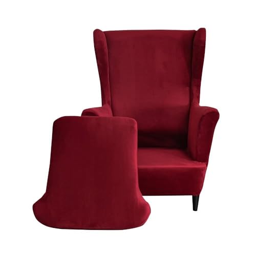2-teiliger Samt-Stretch-Bezug for Ohrensessel, einfarbiger 1-Sitzer-Sofabezug mit Kissenbezug, waschbar und abnehmbar for Bar, Wohnzimmer, Schlafzimmer(Borgogna) von ABZDUNG