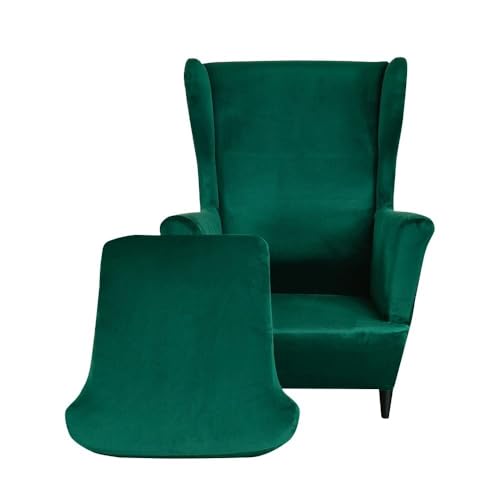 2-teiliger Samt-Stretch-Bezug for Ohrensessel, einfarbiger 1-Sitzer-Sofabezug mit Kissenbezug, waschbar und abnehmbar for Bar, Wohnzimmer, Schlafzimmer(Verde Scuro) von ABZDUNG