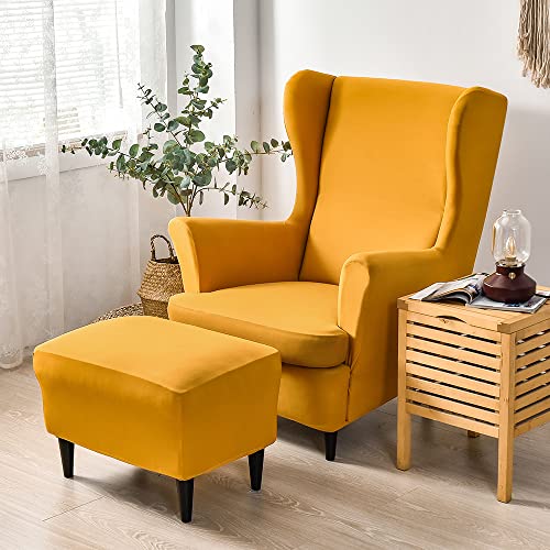 ABZDUNG 2-teiliger Stretch-Bezug for Ohrensessel, 1-Sitzer, Ohrensesselbezug, Ottomanenbezug, Stretch-Sesselbezüge, Beige(Cachi,Coprisgabello) von ABZDUNG