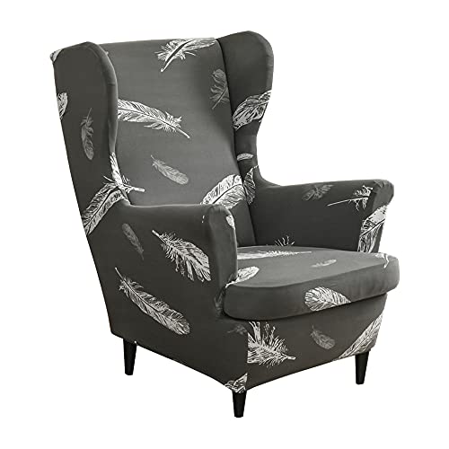 ABZDUNG 2-teiliger Stretch-Ohrensesselbezug, Samt-Ohrensessel-Schonbezüge, Ohrensessel-Sitzbezug(Piuma Grigia) von ABZDUNG