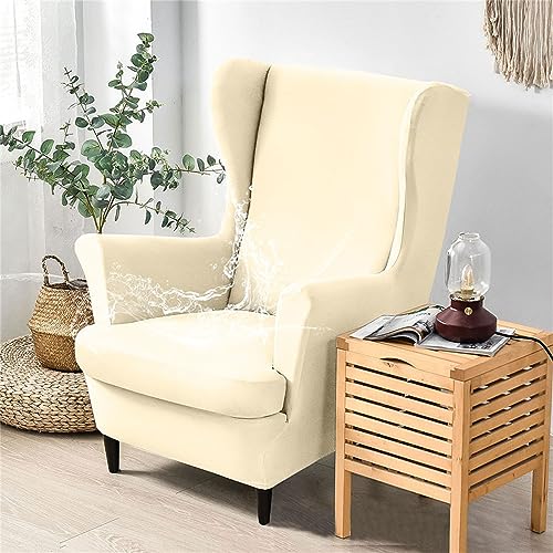 ABZDUNG 2-teiliger Stretch-Schonbezug for Ohrensessel, wasserdichter Einsitzer-Sesselbezug mit abnehmbarem und waschbarem Kissenbezug for Wohnzimmer und Schlafzimmer(Beige) von ABZDUNG