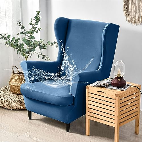 ABZDUNG 2-teiliger Stretch-Schonbezug for Ohrensessel, wasserdichter Einsitzer-Sesselbezug mit abnehmbarem und waschbarem Kissenbezug for Wohnzimmer und Schlafzimmer(Blu) von ABZDUNG