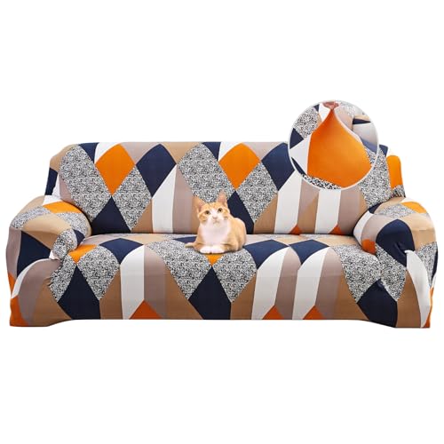 ABZDUNG 3-Sitzer Stretch Sofabezug, rutschfeste, schmutzabweisende gemusterte Stretch-Sofahusse, Sofabezug mit Armlehnen, superweicher Stoff, universell(A4,4 Posti) von ABZDUNG