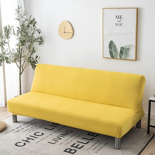 3-Sitzer-Stretch-Sofabezug ohne Armlehnen, Faltbare Schlafsofa-Bezüge, universeller klick-Klack-Sofabezug, waschbar, abnehmbar, rutschfest(Giallo,90-150cm) von ABZDUNG