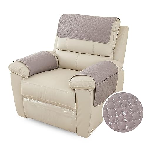 ABZDUNG Armlehnenbezug Sofa-Armlehnenbezug, Kopfstützenbezug for Liegesessel, wasserdichter Sesselbezug mit Taschen, 1-Sitzer-Relaxsesselbezug(Grigio Chiaro,1 Posto) von ABZDUNG