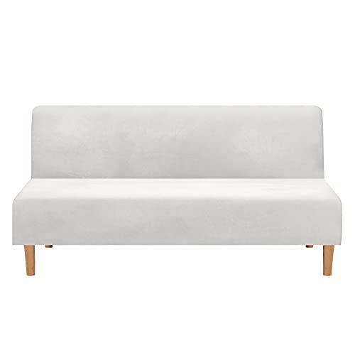 ABZDUNG Bezug for Schlafsofa ohne Armlehnen: Weicher und hochdehnbarer Bezug for Schlafsofa ohne Armlehnen aus Samt, Schutzhülle for 2-3-Sitzer-Klappschlafsofa (Gelb gepunktet)(Blanc) von ABZDUNG