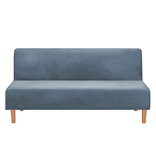 ABZDUNG Bezug for Schlafsofa ohne Armlehnen: Weicher und hochdehnbarer Bezug for Schlafsofa ohne Armlehnen aus Samt, Schutzhülle for 2-3-Sitzer-Klappschlafsofa (Gelb gepunktet)(Gris/Bleu) von ABZDUNG