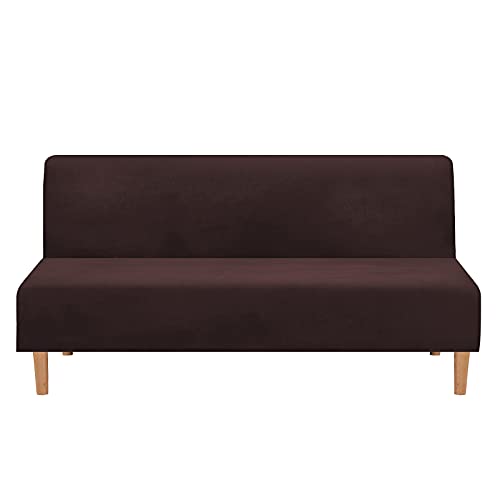 ABZDUNG Bezug for Schlafsofa ohne Armlehnen: Weicher und hochdehnbarer Bezug for Schlafsofa ohne Armlehnen aus Samt, Schutzhülle for 2-3-Sitzer-Klappschlafsofa (Gelb gepunktet)(Marron Foncé) von ABZDUNG