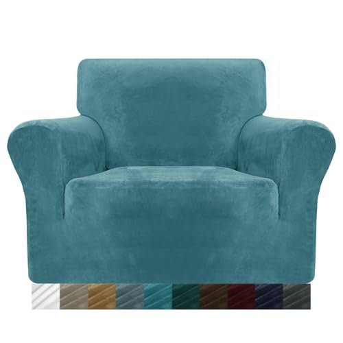 ABZDUNG Dicker Samt-Sesselbezug, Stretch-Sofabezug, 1-Sitzer, for Hunde, Katzen, Haustiere, Wohnzimmer, Sitzbezug, 1-teiliger Sessel-Schonbezug(Blu Pavone,1 Place) von ABZDUNG