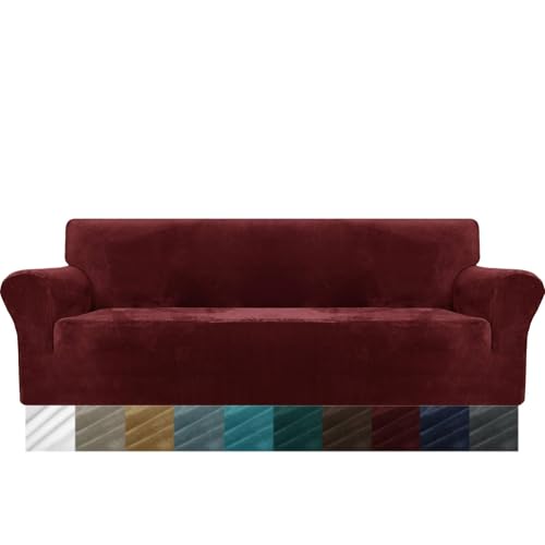 ABZDUNG Dicker Samt-Sesselbezug, Stretch-Sofabezug, 1-Sitzer, for Hunde, Katzen, Haustiere, Wohnzimmer, Sitzbezug, 1-teiliger Sessel-Schonbezug(Rosso,4 Place) von ABZDUNG