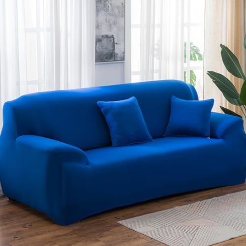 ABZDUNG Einfarbiger Sofabezug for 1-, 2-, 3- und 4-Sitzer, Stretch-Sofabezug, universeller Sofabezug mit 2 Kissenbezügen aus Spandex, Rutschfester Sofabezug(Blu Zaffiro,4 posti) von ABZDUNG