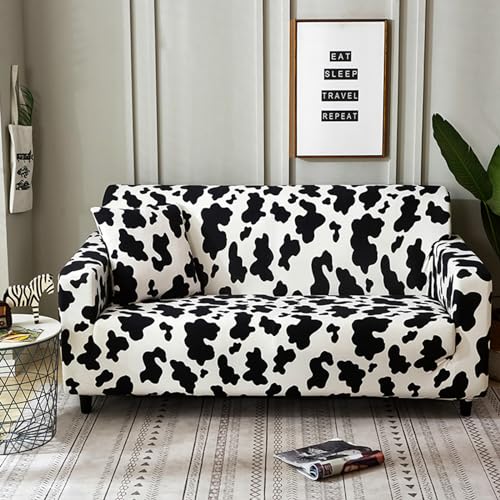 ABZDUNG Hochelastische Sofabezüge for 1/2/3/4-Sitzer, 3D-Kuhblumen-Motiv, weich, elastisch, rutschfest, waschbar, universeller Couch-Sofabezug for Kinder, Haustiere, Wohnzimmer(Dairy Cow,4-Seater) von ABZDUNG