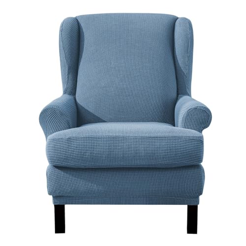 ABZDUNG Jacquard Sofabezug Gesteppter Sesselbezug, Sesselbezug mit Ohrenschützer Sesselbezug Elastisch Antirutsch(Blu Denim) von ABZDUNG