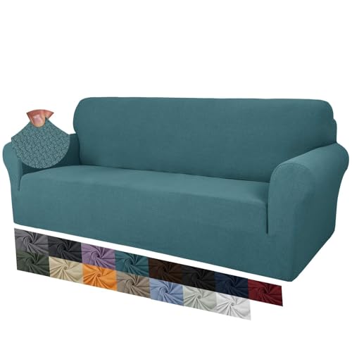ABZDUNG Kreative Jacquard-Stuhlbezüge for das Wohnzimmer, 1 Stück, super dehnbarer, Rutschfester Stuhlbezug mit Hunde-Armlehne, Sofa-Couch-Schonbezug(Blu Pavone,3 posti) von ABZDUNG