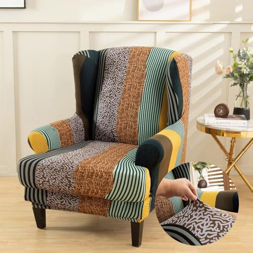 ABZDUNG Ohrensessel-Bezüge, 2-teiliger Stretch-Ohrensesselbezug, waschbarer Sessel-Sofabezug, Schonbezug aus Spandex-Stoff, Möbelschutz for Wohnzimmer, Schlafzimmer, Hotel(B6) von ABZDUNG