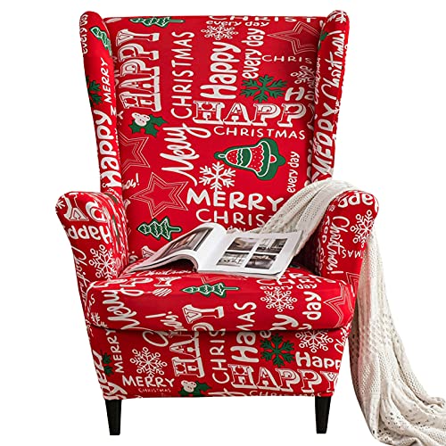 ABZDUNG Ohrensessel-Bezüge – Superweicher Stretch-Ohrensessel-Schonbezug, Ohrensessel-Bezug, 2-teiliges Set, Sesselbezüge, Möbelschutz for Wohnzimmer, Schlafzimmer, Hotel(Christmas 01) von ABZDUNG