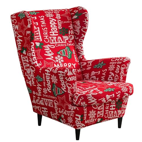 ABZDUNG Ohrensesselbezug, 2-teilig, Stretch-Ohrensessel-Schonbezüge, Sessel-Sofa-Schonbezug, superweicher Stoff, Möbelschutz for Wohnzimmer, Schlafzimmer, Hotel(Spandex Christmas) von ABZDUNG